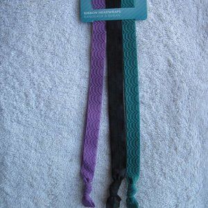 3 Goody Ouchless Ribbon Headwraps Black Teal Purple Headbands Soft Fabric Lace